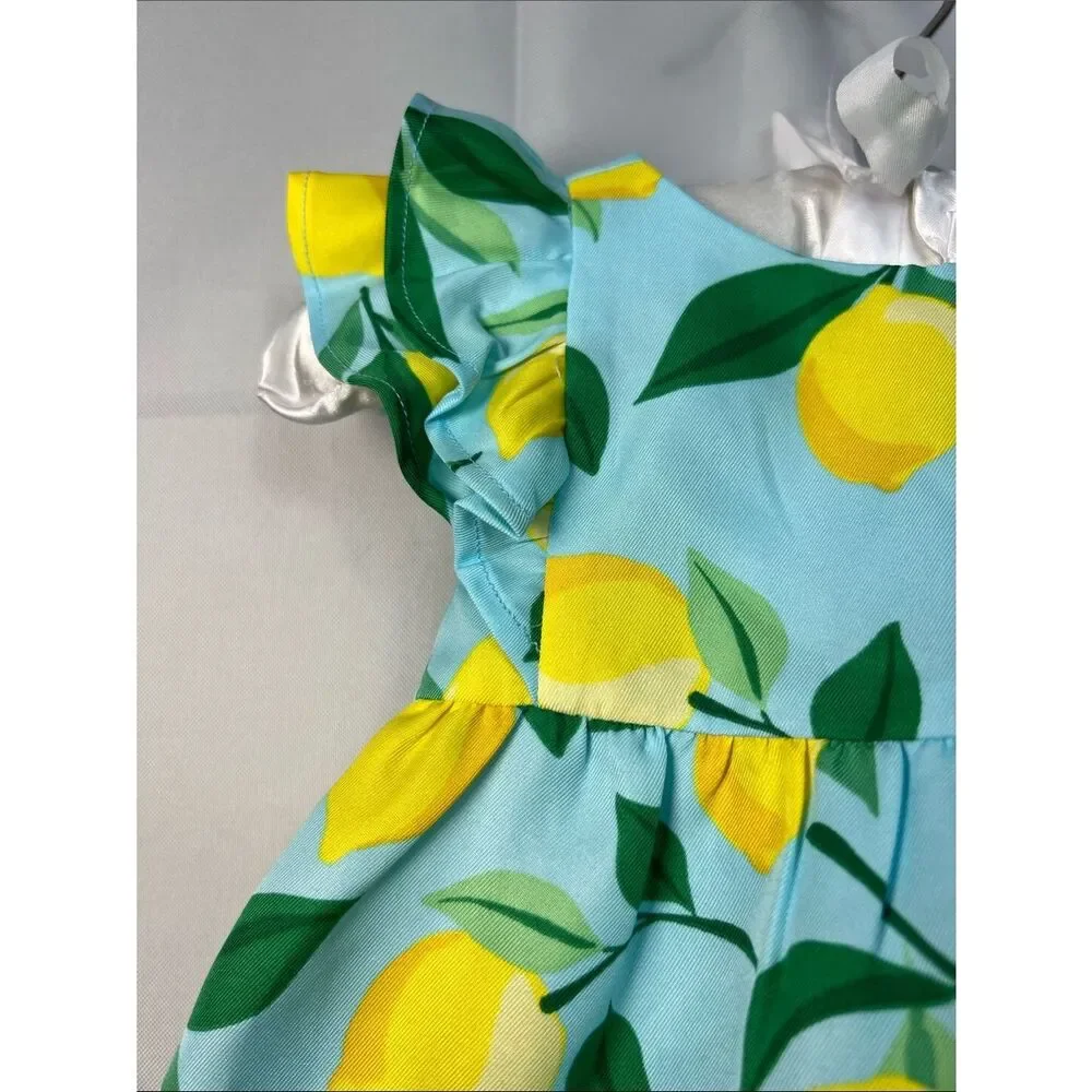 Janie and Jack Lemon Print Dress & Bloomers - Blue, Yellow, Green size 3-6 m NWT